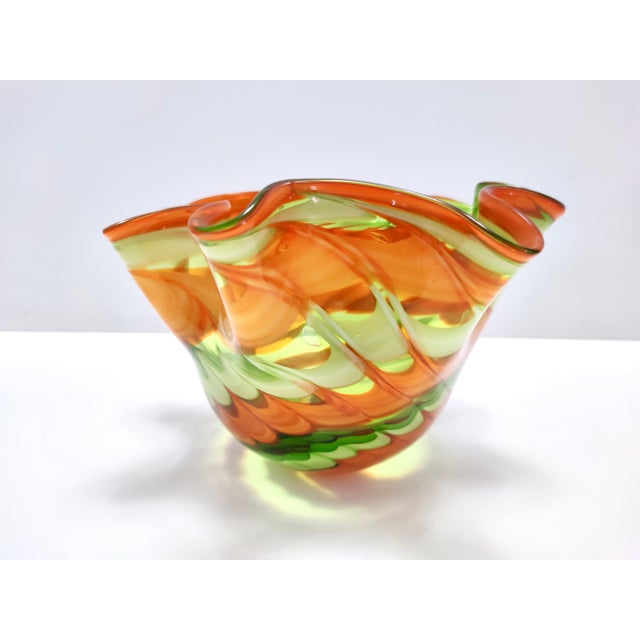 Vintage Italian Green and Orange Murano Glass Vase from Fratelli Toso, 1980s For Sale - Image 4 of 13