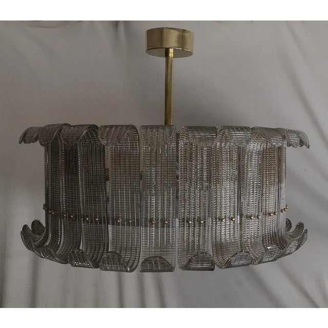 Metal Mid-Century Art Glass Murano Round and Brass Chandelier, 2000s For Sale - Image 7 of 10