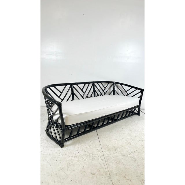 Chinese Vintage Rattan Chinese Chippendale Sofa For Sale - Image 3 of 10