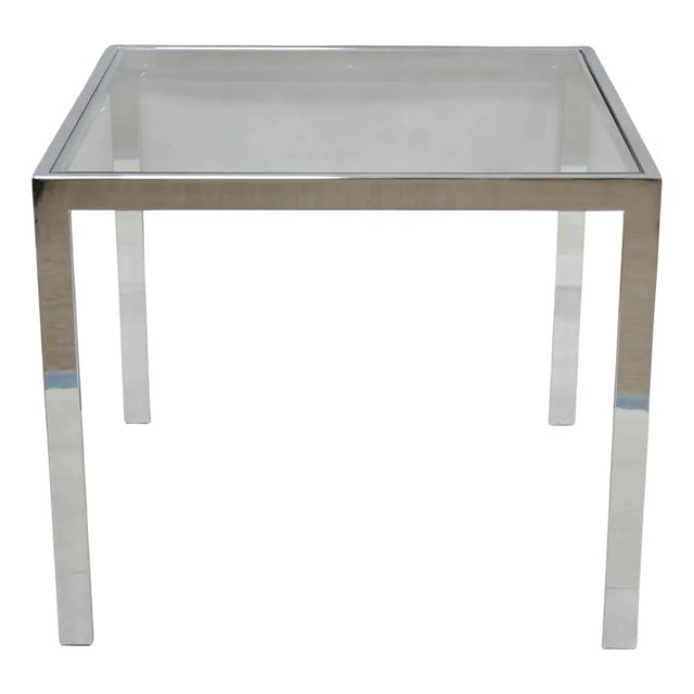 Mid Century Modern Polished Chrome Glass Top Square Occasional Side End Table For Sale