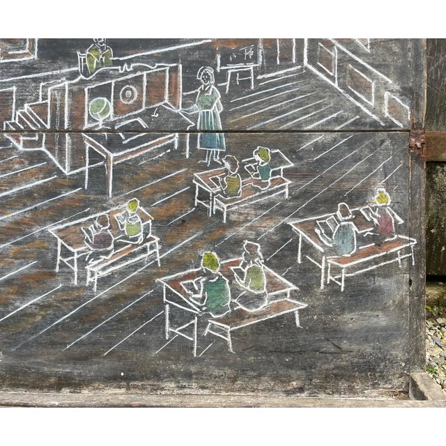 Black Country French School House Chalkboard Painting on Wood Panel, 1942 For Sale - Image 8 of 9