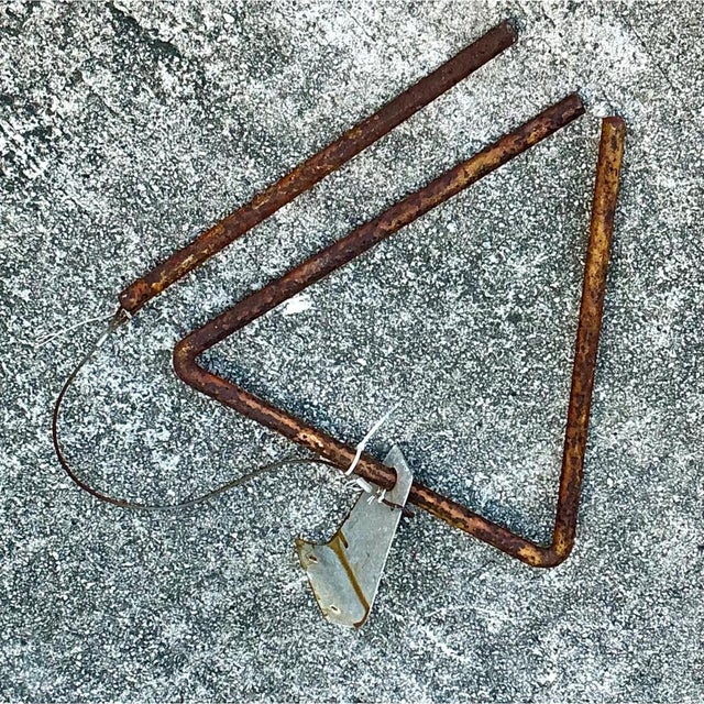 Mid 20th Century Vintage Rusted Metal Triangle Dinner Bell For Sale - Image 5 of 12