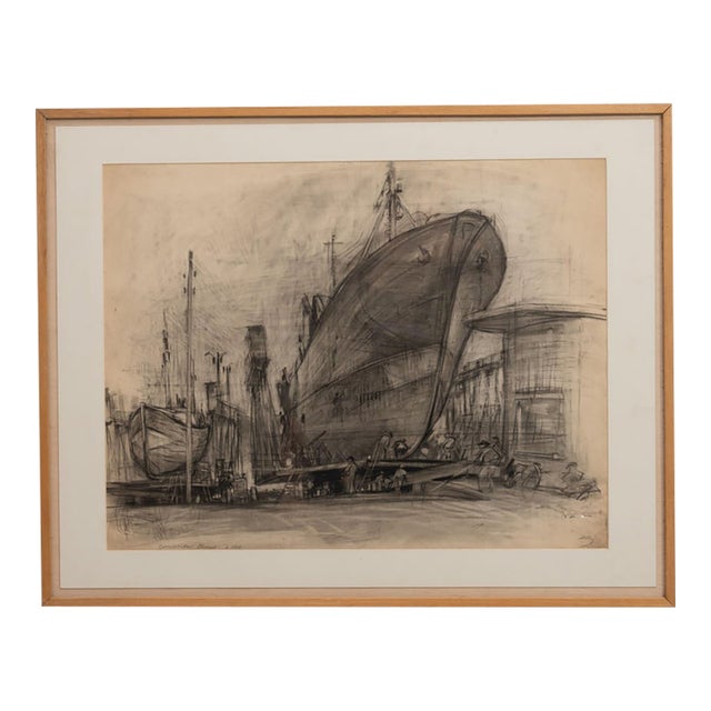 Early 20th Century France Charcoal Wood Drawing For Sale