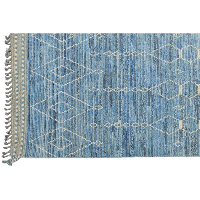 2020s Modern Moroccan Style Wool Rug Handwoven Blue With Tribal Geometric Motifs For Sale - Image 5 of 10