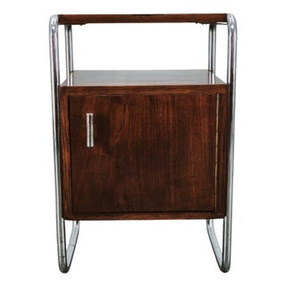 Bauhaus Tubular Chrome and Oak Nightstand, Former Czechoslovakia, 1940s For Sale