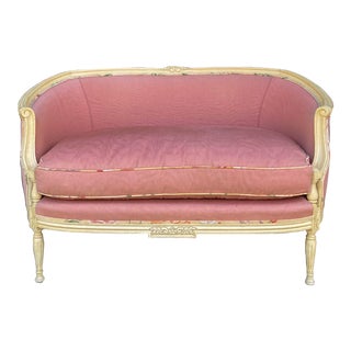 20th-C. French Style Settee in Pink Damask by Lewis Mittman For Sale