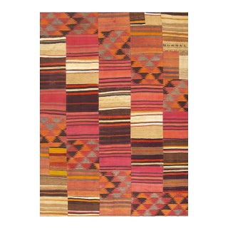 1930s Multicolored Field Geometric Antique Turkish Village Kilim Flatweave Rug For Sale