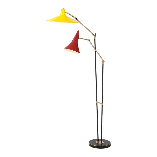 1960's Mid-Century Modern Style After Stilnovo Two Arm Adjustable Italian Floor Lamp For Sale