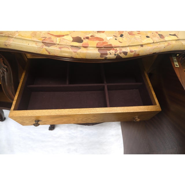 Very Fine Extra Large French Inlaid Bombe 3 Doors Dresser Fitted Drawers MINT For Sale - Image 17 of 18