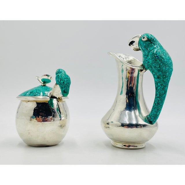 Mexican 1960s Taxco Parrot Creamer Sugar Spoon Set Mexican Silversmithing - 3pcs For Sale - Image 3 of 18