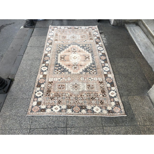 1960s Vintage Oushak Tribal Bohemian Area Rug- 4′ × 7′1″ For Sale - Image 11 of 11