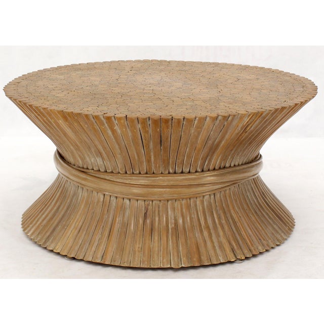 Round Wheat Bamboo Sheaf Base Coffee Table Mid-Century Modern McGuire For Sale - Image 6 of 12