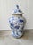 PAIR of 18 " high lidded ginger jars with GOLD EDGING on lid in blue/wht FLORAL MOTIF. Perfect for any room