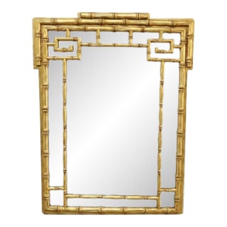 Italian Aesthetic 47" Faux Bamboo Gilt Wood Mirror With Greek Key Elements C1930 For Sale