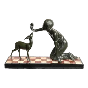 1930s Art Deco Girl Figure With Faun by P. Sega