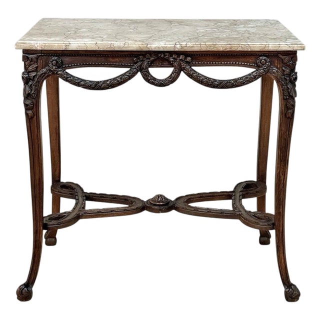 19th Century Belgian Louis XVI Transitional Walnut Marble-Top Table For Sale