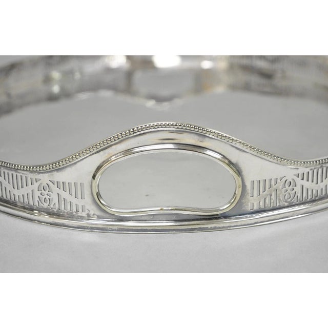 Antique English Sheffield Edwardian Silver Plated Oval Serving Platter Tray For Sale In Philadelphia - Image 6 of 16