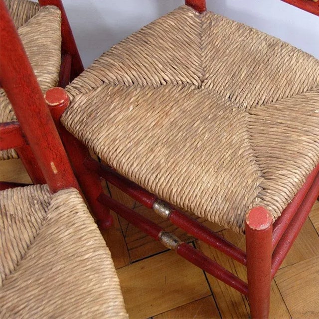 Gold Vintage Spanish Catalan Chairs with Rush Seat, Set of 3 For Sale - Image 8 of 10