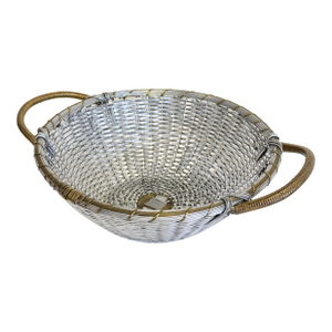 Vintage French Style Silver Woven Handled Basket