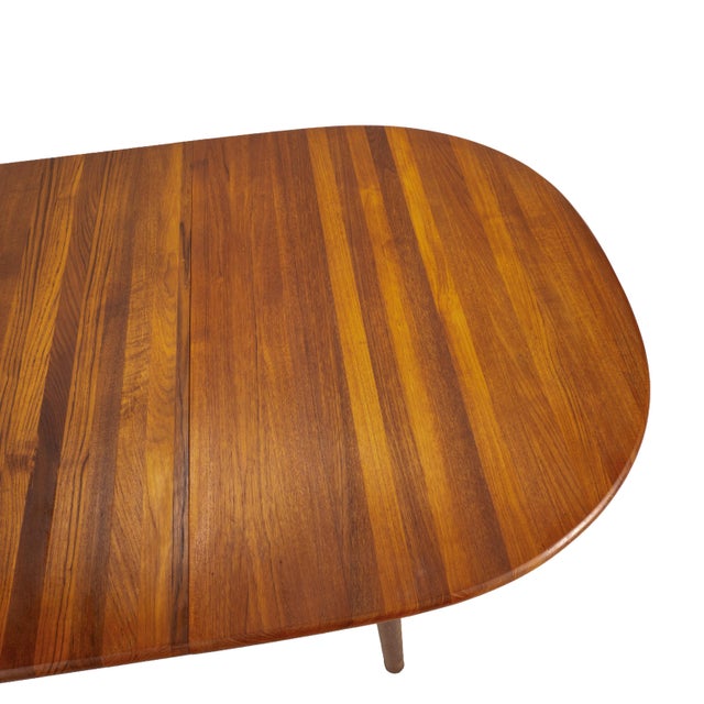 Brown 1980s Danish Modern Solid Teak Dining Table W/ Leaf, Oval Extension Table For Sale - Image 8 of 16