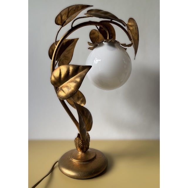 Hollywood Regency Vintage Hollywood Regency Table Lamp in Gilded Metal & Opaline Glass, Germany, 1970s For Sale - Image 3 of 11