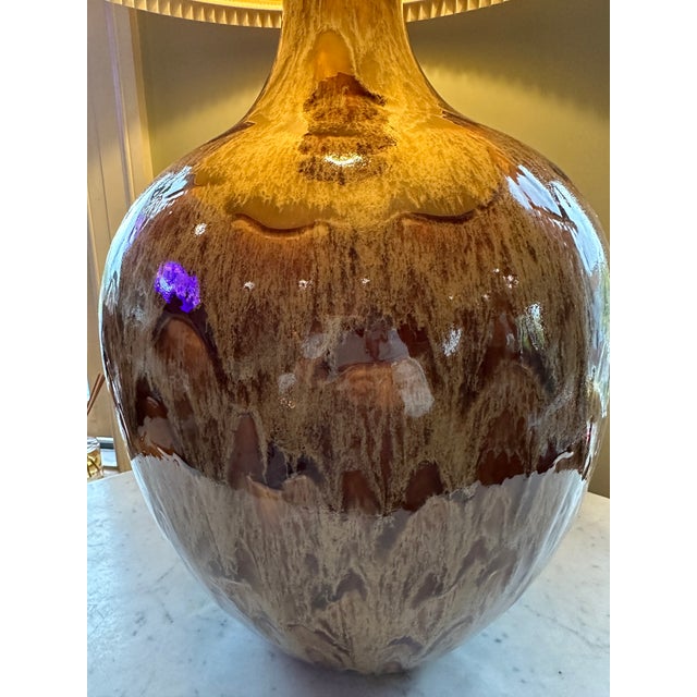 Metal Pair of Monumental Vintage Drip-Glaze Ceramic Lamps, Italian Modern Hollywood Regency Style, 1960s For Sale - Image 7 of 9