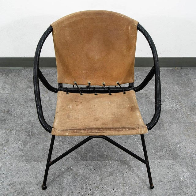 Metal Mid Century Danish Modern Side Chair Round Ole Attributed to Erik Jorgensen Tan Suede Black For Sale - Image 7 of 12