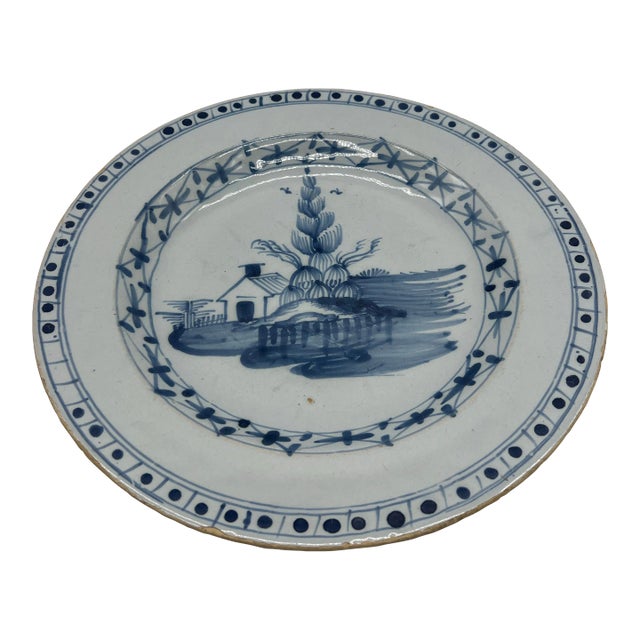 Antique Tin Glazed Earthenware Delft Blue Decorated Plate, English, Circa 1750's For Sale