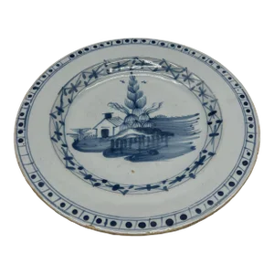 Antique Tin Glazed Earthenware Delft Blue Decorated Plate, English, Circa 1750's