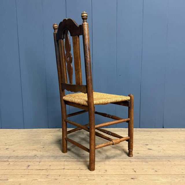 Dutch Oak Chair with Rush Seat For Sale - Image 9 of 14