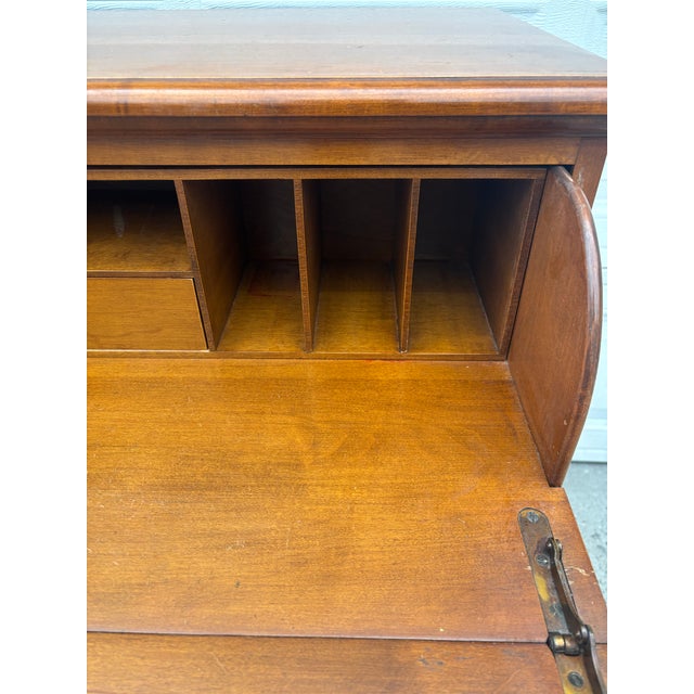 Vintage Colonial Revival Maple Secretary Desk Chest With Drop-Front Writing Surface For Sale - Image 11 of 12