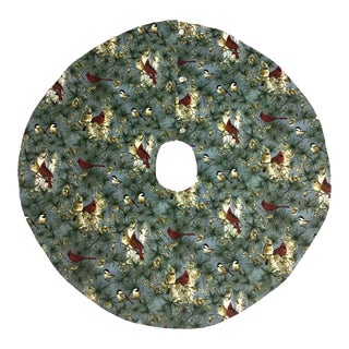 Vintage Hand Crafted Cardinal Flannel Christmas Tree Skirt For Sale