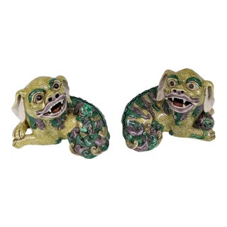 Pair of Late 19th Century Porcelain Chinese Foo Dog Figurines For Sale