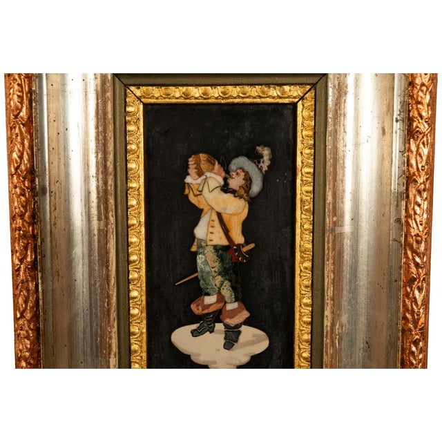 Late 19th Century Antique Italian Grand Tour Pietra Dura Marble Picture Cavalier Musketeer 1880 For Sale - Image 5 of 6