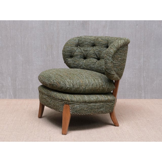 Vintage Lounge Chair in Green Pierre Frey Tweed and Beech by Otto Schulz, Sweden, 1940s For Sale - Image 4 of 17