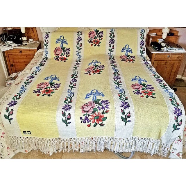 1970s Hand-Knit Queen Sized Bed Throw Aghan For Sale - Image 4 of 11