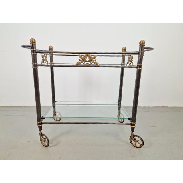 Hollywood Regency Regency Brass and Glass Serving Trolley, Italy, 1970s For Sale - Image 3 of 10