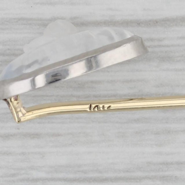 2020s Antique Blue Flash Moonstone Stickpin 14k Gold Platinum Hand Carved Figural For Sale - Image 5 of 6