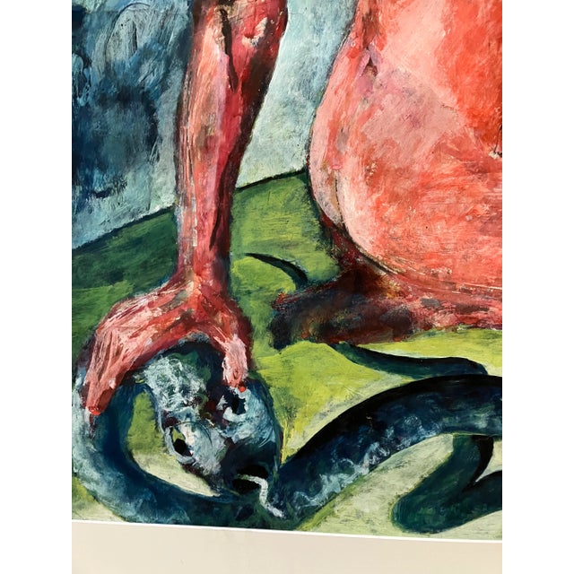 1970’s Original Vintage Abstract Expressionist Large Female Nude With Snake & Devil Painting For Sale - Image 4 of 8