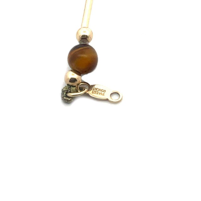 Tiger's Eye 14k Gold Necklace Beaded Yellow Tube Links For Sale In Miami - Image 6 of 6