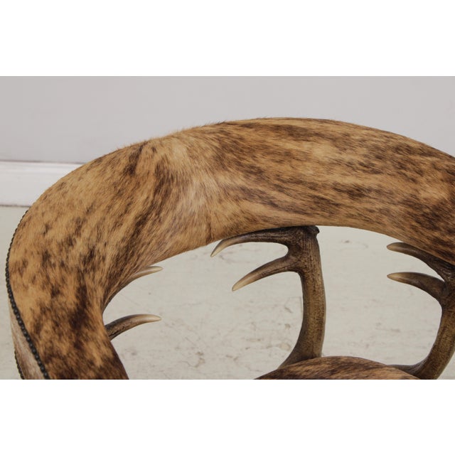 Animal Skin Theodore Alexander Antler Chair W. Animal Hide For Sale - Image 7 of 15