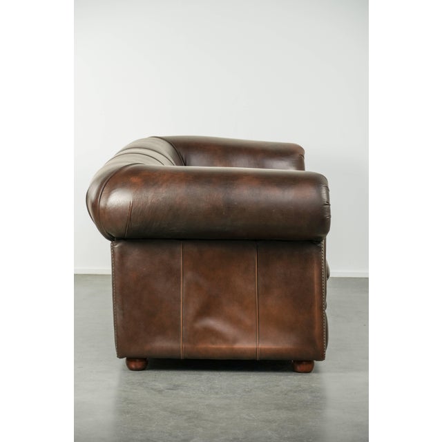 Chesterfield Sofa and Chair in Cowhide Leather, Set of 2 For Sale - Image 3 of 18