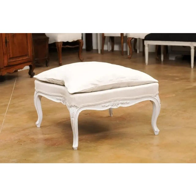 Late 19th Century Swedish 1890s Rococo Revival Painted Wood Stool with Carved Floral Motifs For Sale - Image 5 of 12