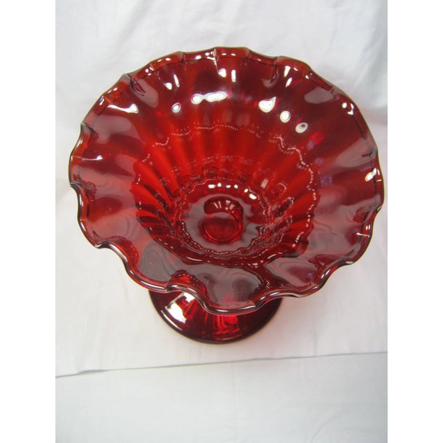 Hand Blown Ruby Red Fluted Edged Pedestal Bowl Chairish