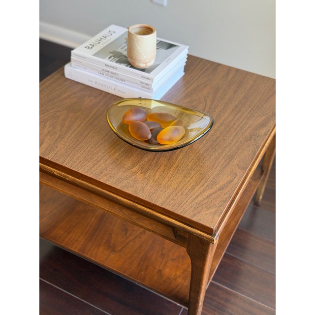 1960s Mid-Century Modern Walnut Floating-Top End Table With Lower Shelf — MCM Lamp Side Table For Sale - Image 11 of 12