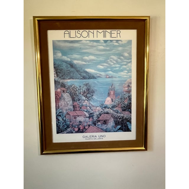 Elevate your space with the timeless sophistication of a post-modern Alison Miner Puerto Vallarta print, elegantly framed...