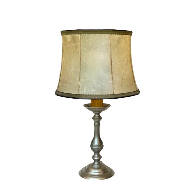 Mid 20th Century Pewter Candlestick Lamp With Original French Shade For Sale In Atlanta - Image 6 of 6