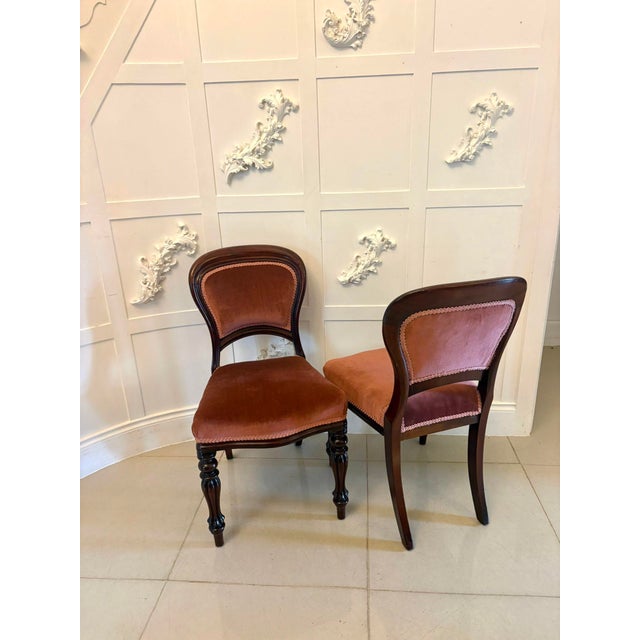 A handsome set of Victorian mahogany dining chairs, displaying elegant mid-19th-century design and excellent proportions....