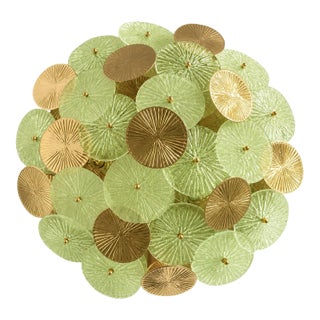 Contemporary Green Water-Lily Brass and Murano Glass Sputnik Flush Mount For Sale
