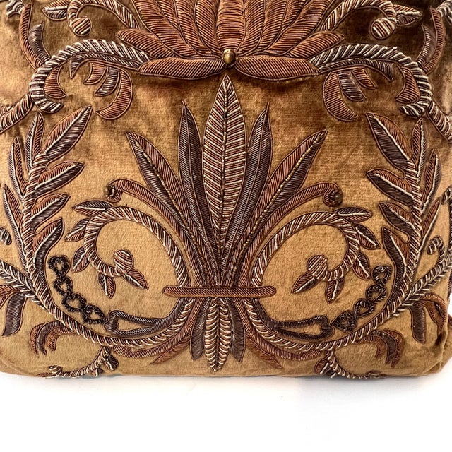 John-Richard Metallic Bullion Emboidered Brown Velvet Throw Pillows - Pair For Sale In San Antonio - Image 6 of 18